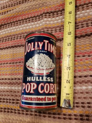 Vintage 1920s Or 1930s Jolly Time Hulless Pop Corn Tin Can (empty)