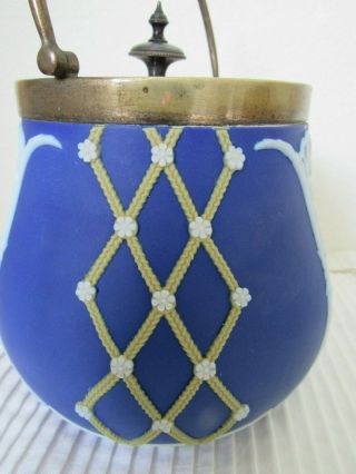 Wedgwood Tricolor Jasperware Dip Biscuit Barrel Blue With Yellow And White