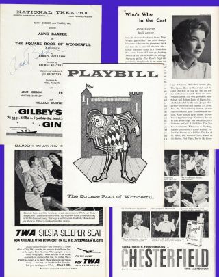 Anne Baxter.  Oscar Actress.  Signed 1957 Playbill " The Square Root Of Wonderful "