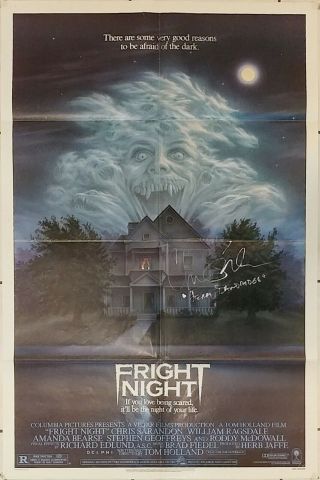 Fright Night (1985) Movie Poster - Signed By Chris Sarandon Jsa