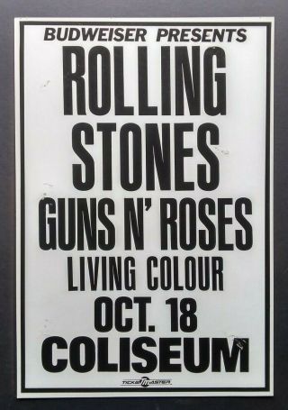 Rolling Stones / Guns N Roses / Living Colour Concert Promo Poster 1989