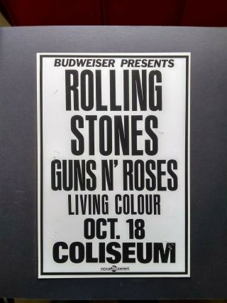 ROLLING STONES / GUNS N ROSES / LIVING COLOUR CONCERT PROMO POSTER 1989 2