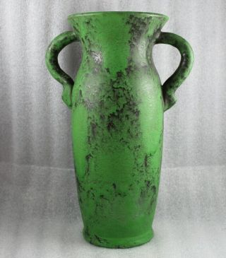 Weller Matte Green Coppertone American Art Pottery Tall Urn Handled Vase 12 1/8”