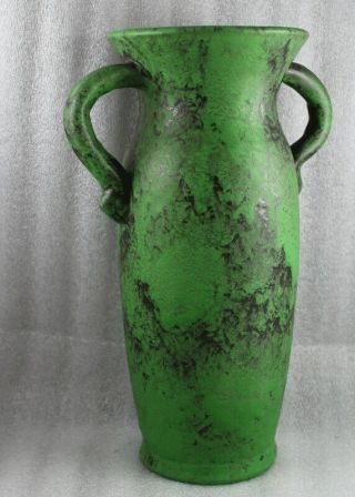Weller Matte Green Coppertone American Art Pottery Tall Urn Handled Vase 12 1/8” 3