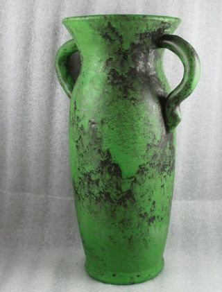 Weller Matte Green Coppertone American Art Pottery Tall Urn Handled Vase 12 1/8” 4