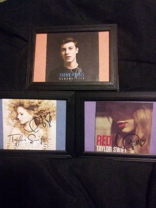 Taylor Swift Shawn Mendes Autographed " Fearless  Red  Handwritten " Cd Sleeves