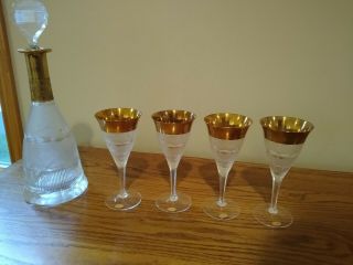Vintage Moser Splendid Gold Trim Crystal Wine Glasses Perfect Decanter Bottle