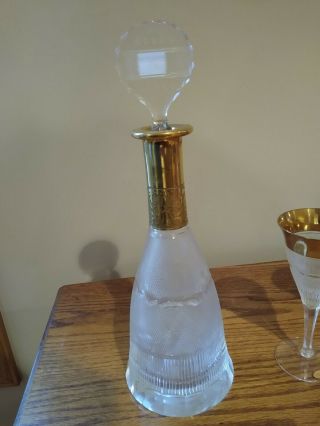 Vintage MOSER Splendid Gold Trim Crystal Wine Glasses PERFECT Decanter bottle 4