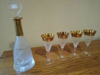 Vintage MOSER Splendid Gold Trim Crystal Wine Glasses PERFECT Decanter bottle 6