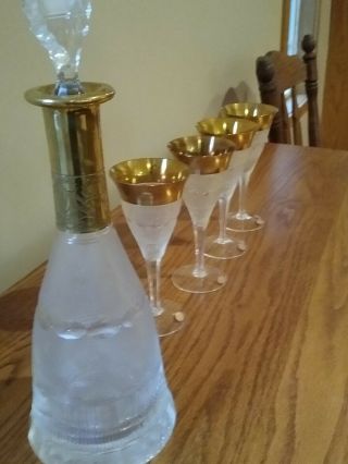 Vintage MOSER Splendid Gold Trim Crystal Wine Glasses PERFECT Decanter bottle 7