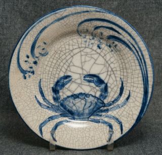 Dedham Art Pottery Blue Crab And Waves Plate - 6 1/8 Inch
