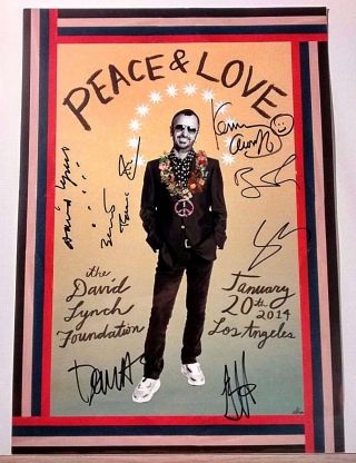 Ringo Starr 2014 David Lynch Foundation Event Poster Signed By 7 W/ Cox Rare