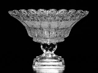 Compote - American Brilliant Cut Glass - 11 3/4 " Wide By 8 1/4 " Height Hobstar.