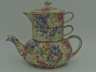 Vintage Royal Winton Chintz Crocus Stacked Teapot Stacking Tea For One