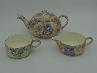 Vintage Royal Winton Chintz Crocus Stacked Teapot Stacking Tea For One 4