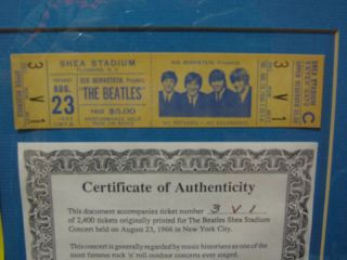 Beatles 1966 Shea Stadium Concert Full Ticket with Sid Bernstein Framed 2
