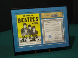 Beatles 1966 Shea Stadium Concert Full Ticket with Sid Bernstein Framed 5