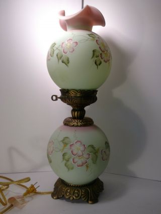 Vintage Fenton Burmese/satin Finish Floral Dual Lamp Hand Painted Signed C.  Smith