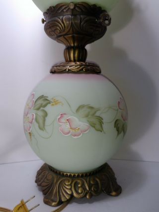 Vintage Fenton Burmese/satin finish floral dual Lamp Hand Painted Signed C.  Smith 4