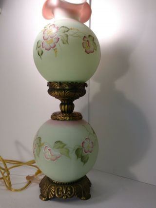 Vintage Fenton Burmese/satin finish floral dual Lamp Hand Painted Signed C.  Smith 6