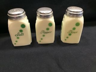 Vintage Mckee Roman Arch Green Dot Salt Pepper Flour Shakers