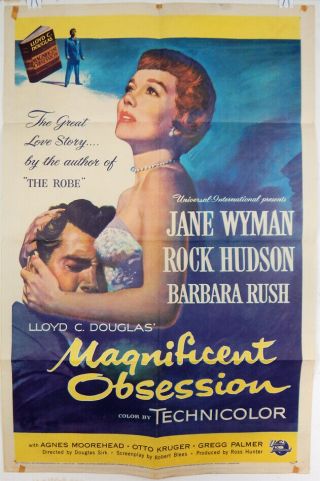 Magnificent Obsession 1954 Movie Poster - Jane Wyman - Rock Hudson