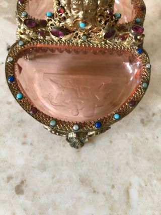 Moser Etched Glass Gilt Brass Mounts Heavily Jeweled Tray Austria Jewelry Box 10
