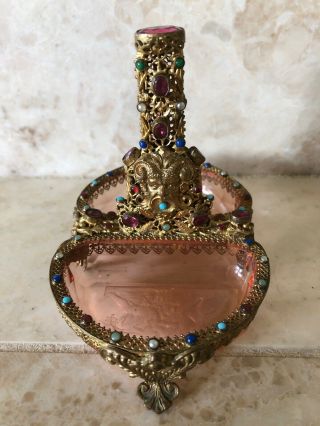 Moser Etched Glass Gilt Brass Mounts Heavily Jeweled Tray Austria Jewelry Box 3