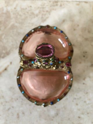 Moser Etched Glass Gilt Brass Mounts Heavily Jeweled Tray Austria Jewelry Box 4