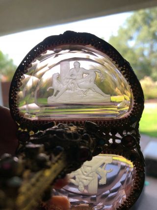 Moser Etched Glass Gilt Brass Mounts Heavily Jeweled Tray Austria Jewelry Box 5
