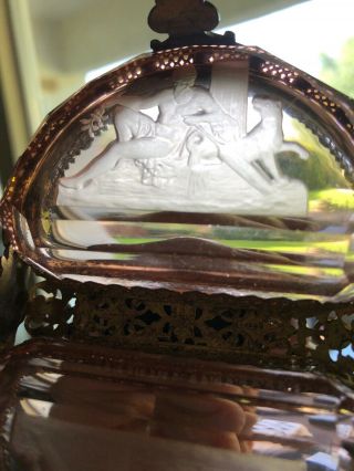 Moser Etched Glass Gilt Brass Mounts Heavily Jeweled Tray Austria Jewelry Box 8