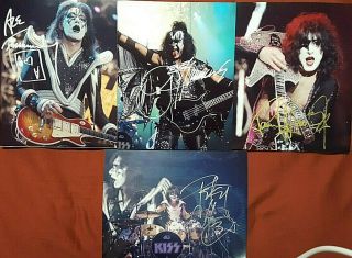 Kiss (4) Autographed 8 " X10 " Unpublished Photos