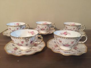 Royal Crown Derby Royal Antoinette Tea Cups With Saucers