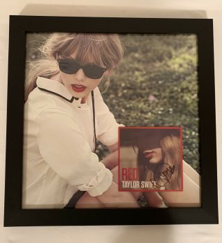 Taylor Swift Red Album Photo W/ Autographed Cd Booklet Framed,  Sz 16 " X16 "