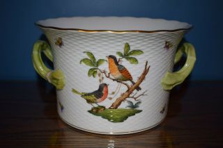Herend Rothschild Bird Cachepot Porcelain Handles Large 10” Wide