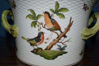 HEREND ROTHSCHILD BIRD Cachepot Porcelain Handles LARGE 10” Wide 2