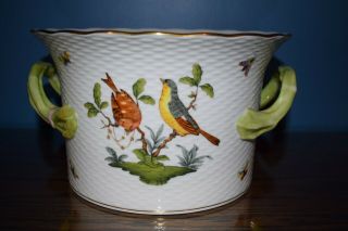 HEREND ROTHSCHILD BIRD Cachepot Porcelain Handles LARGE 10” Wide 4