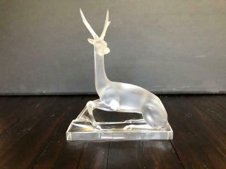 Large Lalique Crystal Sculpture - Stag Deer - Signed,  Authentic
