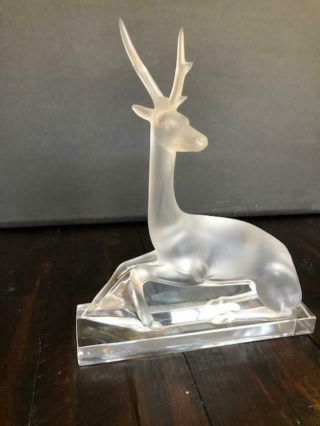 Large Lalique Crystal Sculpture - Stag Deer - Signed,  Authentic 3