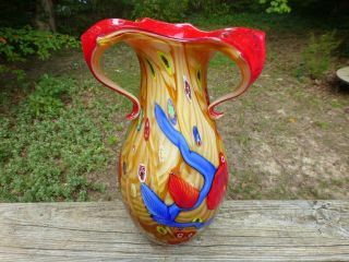 Vintage Murano Millifiore Glass Vase Large 15 1/2 " Colorful Cristalleria D 