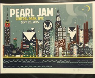 Pearl Jam Concert Poster - Signed/ ’d 11/100 - 9.  26.  15 Central Park Nyc