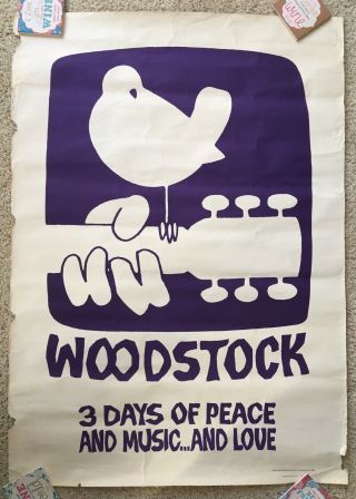 1969 Vintage Woodstock Warner Bros Great Screen Print Poster Skolnick