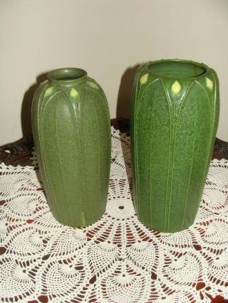 Arts and Clay Jemerick Pottery Matte Green Yellow Bud Arts & Crafts Vase 13.  5 in 11