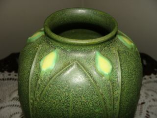 Arts and Clay Jemerick Pottery Matte Green Yellow Bud Art & Crafts Vase 12.  5 In 8