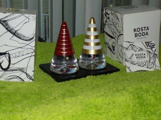 2 Kosta Boda Sweden 4 - 1/2 " Noel Striped Santa Paperweight Figurine In Boxes