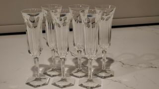 6 Baccarat France Crystal Champagne Flutes Glasses Malmaison Pattern Signed
