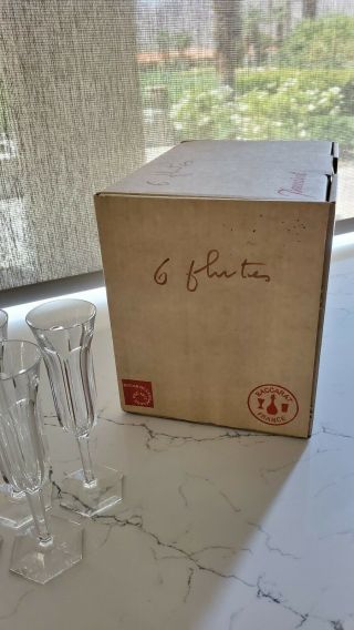 6 Baccarat France Crystal Champagne flutes Glasses Malmaison pattern Signed 3