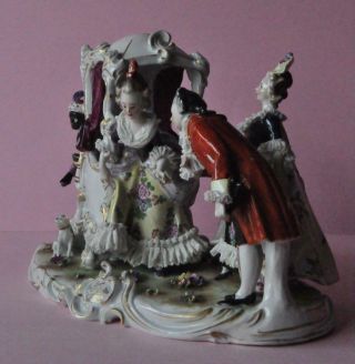 Great Porcelain Volkstedt Dresden Lace Figurine Germany Carriage Figural Group 2