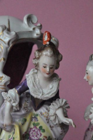 Great Porcelain Volkstedt Dresden Lace Figurine Germany Carriage Figural Group 3