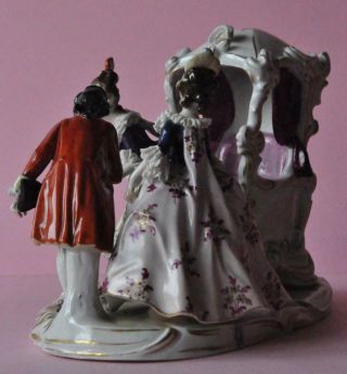 Great Porcelain Volkstedt Dresden Lace Figurine Germany Carriage Figural Group 4